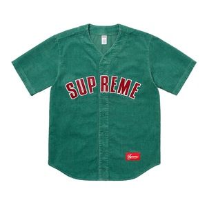 Brand new Supreme corduroy baseball jersey SS18 dusty teal size S. NWT